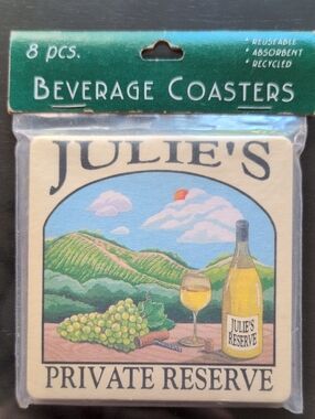 JULIE'S Private Reserve Cardboard Beverage Coasters - Vineyard Design